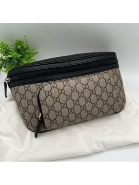Gucci Brown/Tan GG Supreme Belt Bag with Black Trim